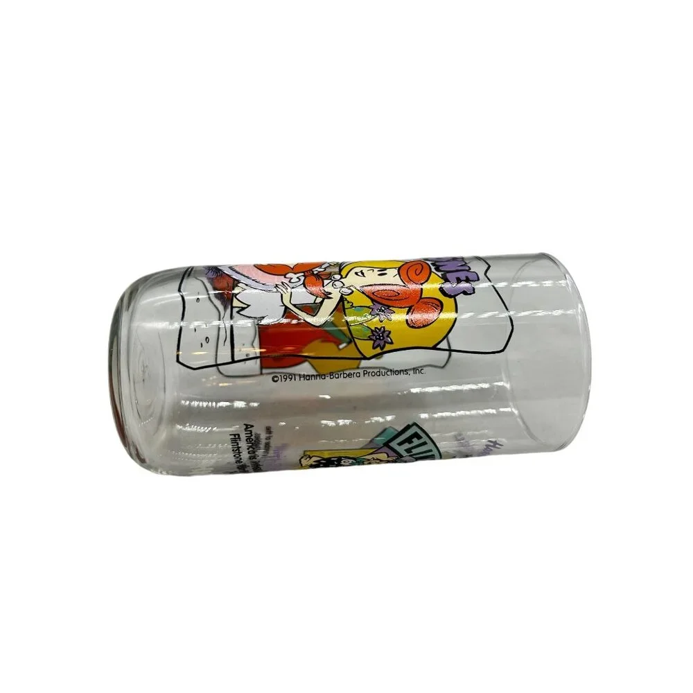 1991 Hardee's Flintstones Fred & Wilma Glass Tumbler 30th Anniversary‎ Promo